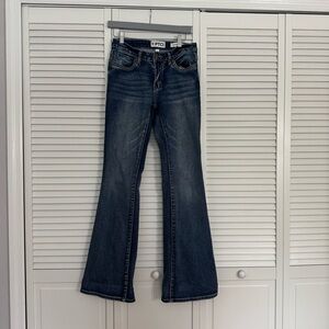 PCTL Women's Blue Flared Jeans Medium Wash Sz 27 Mid Rise